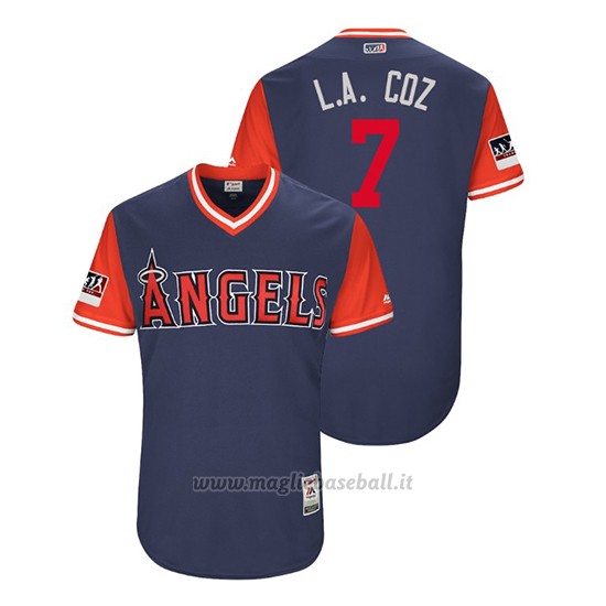 Maglia Baseball Uomo Los Angeles Angels Zack Cozart 2018 Llws Players Weekend L.a. Coz Blu